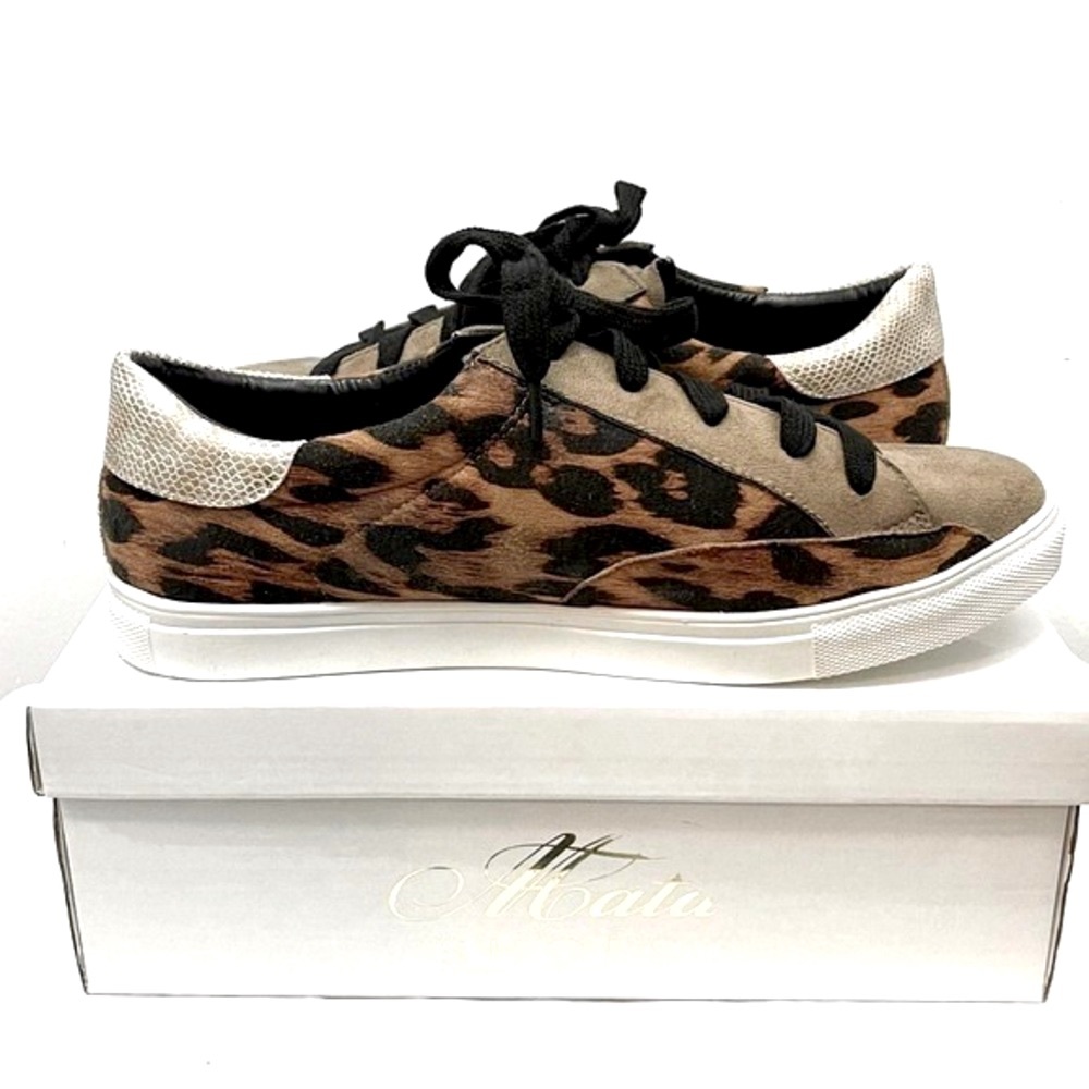 Abata Leopard and Snakeskin Print Lace Up Low Top Coco Sneakers NIB Size 11